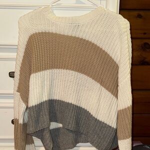 Sincerely Jules Cream, Brown, and Gray Striped Sweater